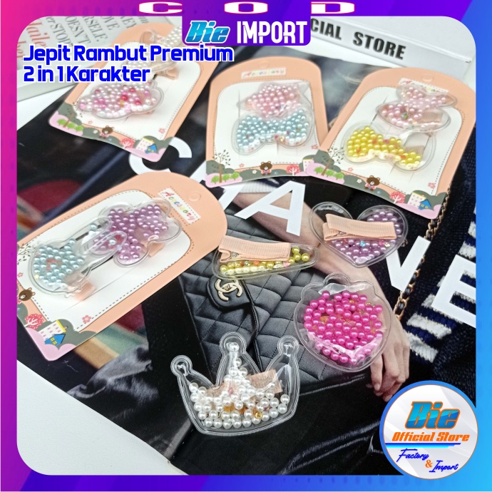 2 Pcs Jepit Rambut Transparan Karakter Premium Impor Best Seller