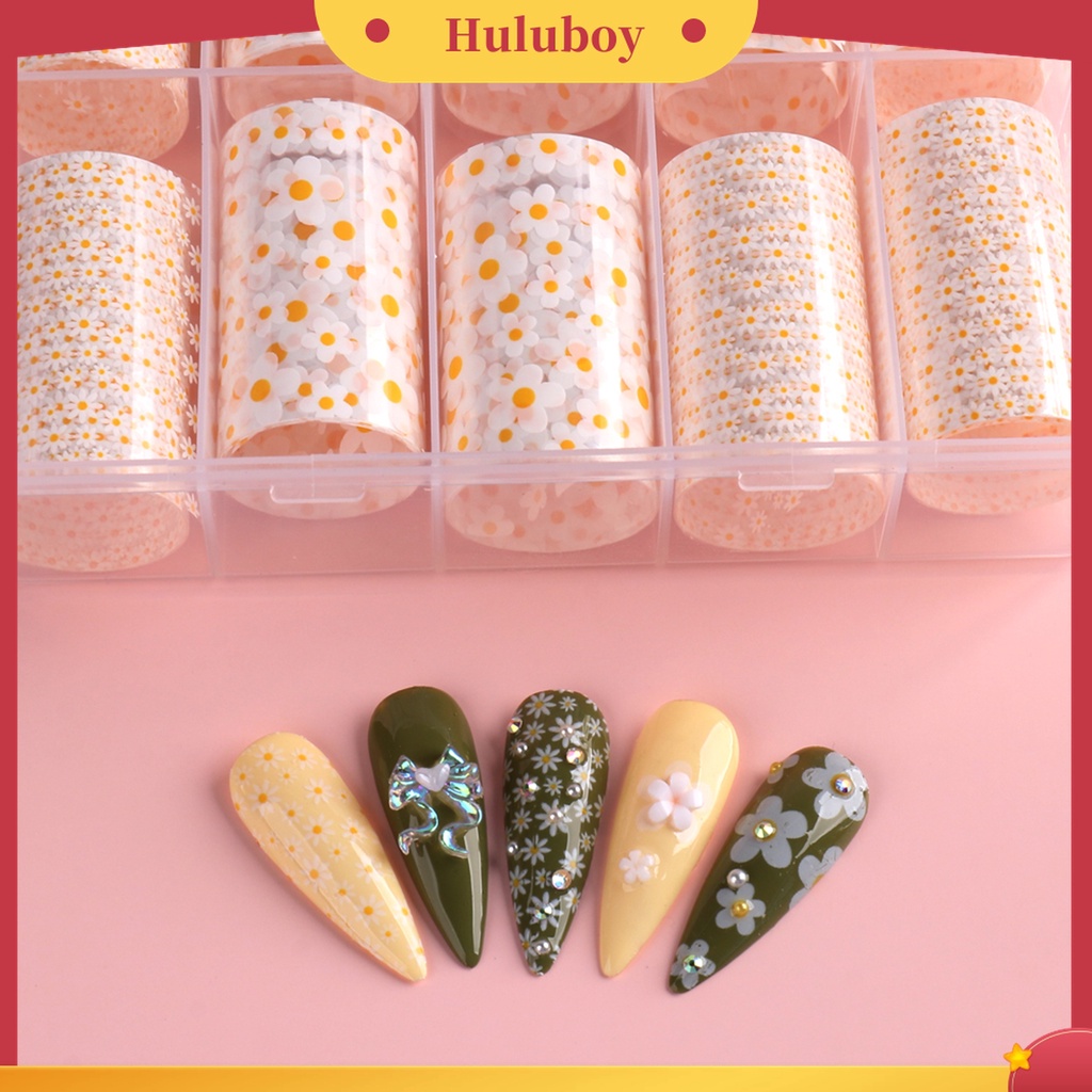 Huluboy Huluboy♡ 10 Rol / Set Stiker Kuku Motif Bunga Krisan Universal Untuk Wanita