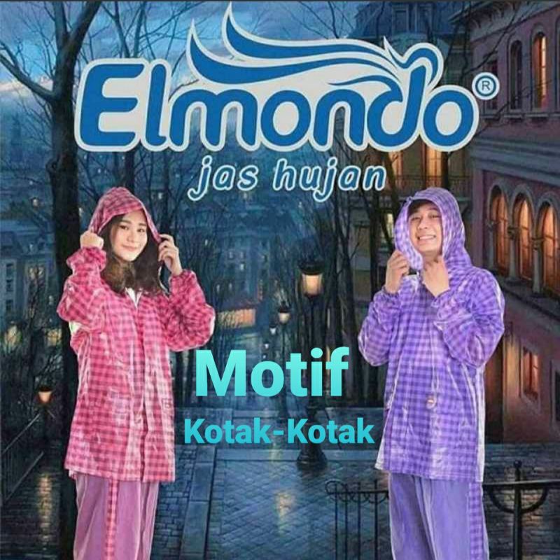 Setelan Jas Hujan Jaket Celana Kotak-Kotak Elmondo - Jas Hujan Motif Kotak - Mantel Kotak - Jas Hujan Dewasa Jaket Celana Baru