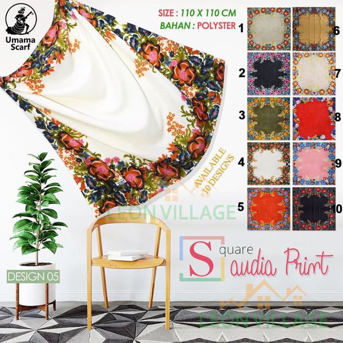 Kerudung SAUDIA PRINT A5 UMAMA Hijab Jilbab Segi Empat Motif