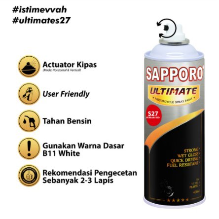 Cat Pilox Sapporo Ultimate S27 Ferrari Red Merah Ferari 400 ml / Sapporo Spray / Pilok / Pylox