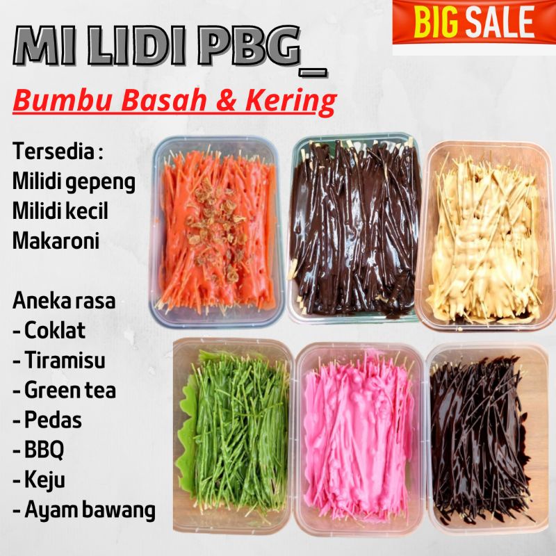 

[COD] Mi lidi Rasa - Mie lidi gepeng / kecil - Mi lidi bumbu basah / bumbu kering - Lidi lidian Milidi rasa coklat / pedas / greentea / tiramisu / ayam bawang / Mi lidi rasa - Makan ringan jadul - Makanan Home made / Homemade - Mi lidi murah 250gr grosir