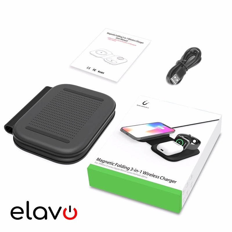 ELAVO Wireless Charger 3 in 1 magnetic apple watch series 7 5 3 1 4 Airpods Earbuds HP Samsung iphone 8 9 XR 12 13 11 charging max