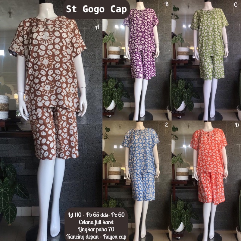 Set Gogo Cap Batik Rayon Oneset Setelan Baju Tidur Busui Friendly Jumbo Bigsize