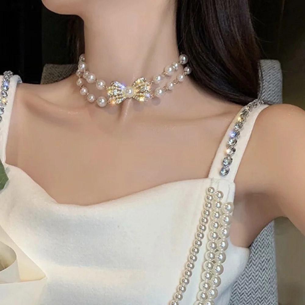 Mxbeauty Kalung Mutiara Pesta INS Style Bow Choker