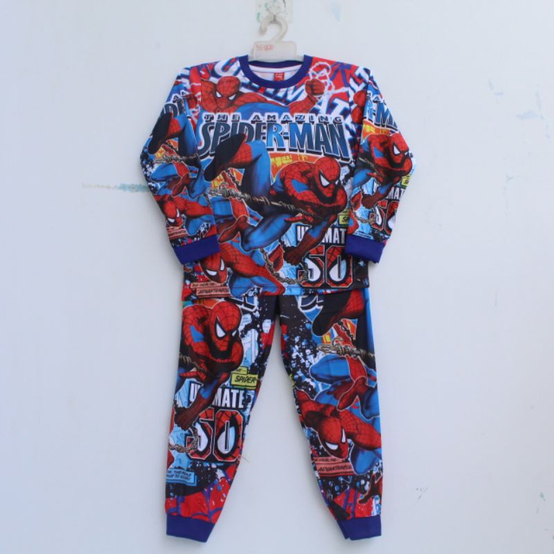 setelan baju tidur piama anak laki laki laki spiderman full printing