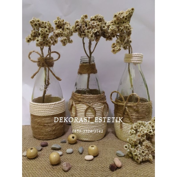 TERMURAH VAS BOTOL KACA TALI RAMI RUSTIC /VAS BUNGA KACA / VAS BUNGA RUSTIC / BOTOL HIAS DEKORASI RU
