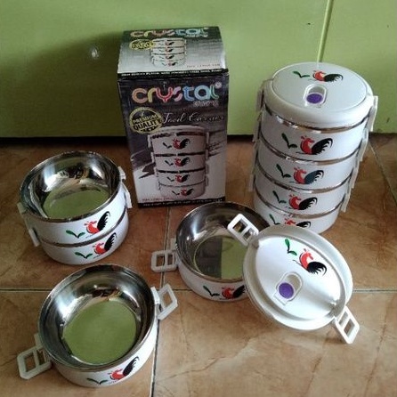 Lunch Box/ Rantang 4 Susun Crystal Motif Ayam Jago Putih
