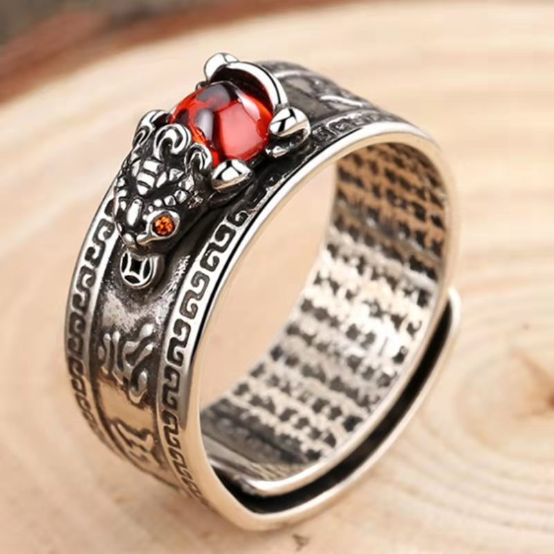 Cincin Model Terbuka Desain Awan Hati ruby meridian garnet Pixiu Gaya Retro hipster Untuk Pria