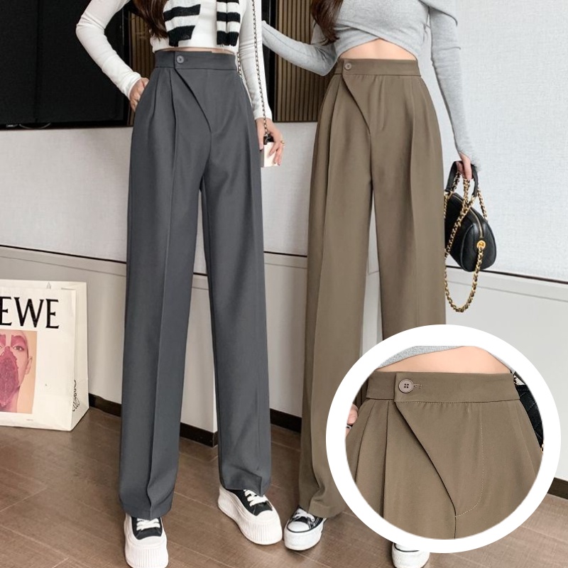 Celana Wanita Kulot Hitam Korea Highwaist Wanita Polos Loose Cullote Pants Celana Panjang Suit Pants