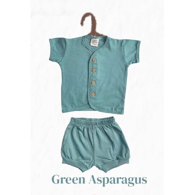 Libby Comfy Set Setelan Pendek / Libby New Born 1 Pasang 0-3 3-6 6-12 Bulan / Libby Baby / Baju Bayi-Green Asparagus