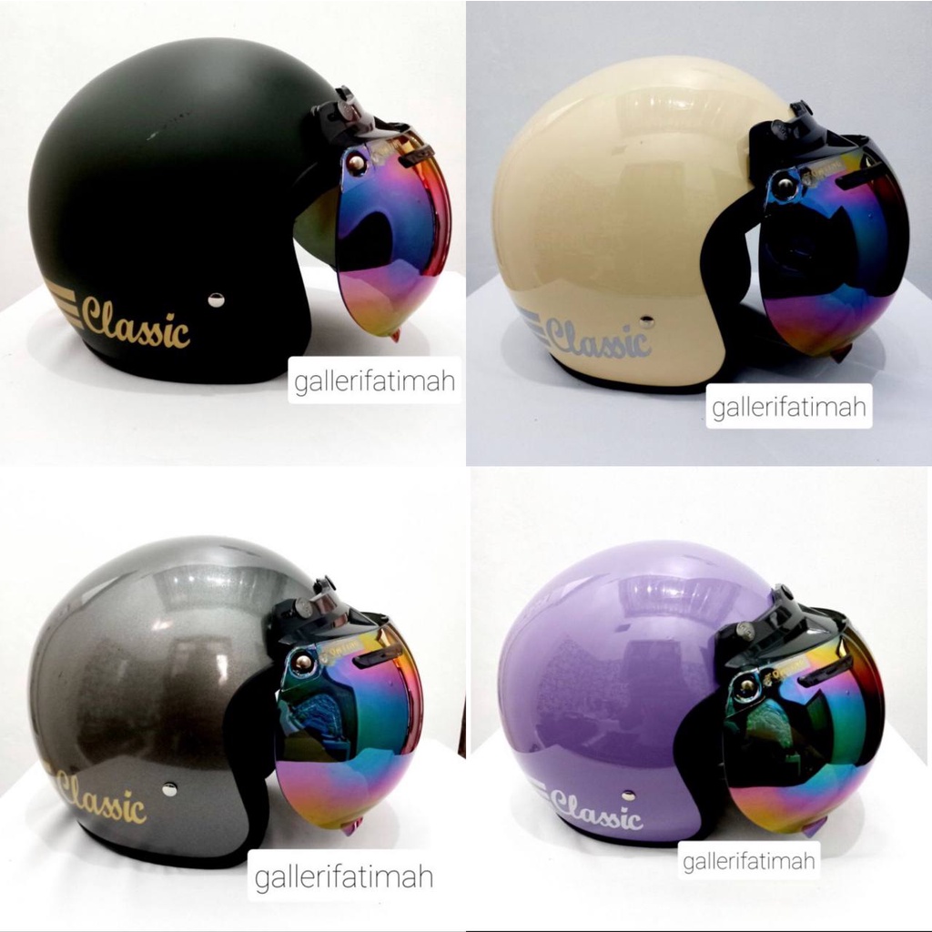 Helm bogo retro kaca cembung pelangi/silver