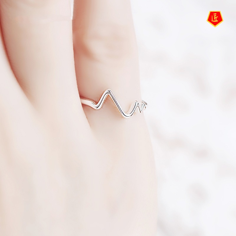 [Ready Stock]Minimalist Creative Heartbeat Shape 925 Silver Ring