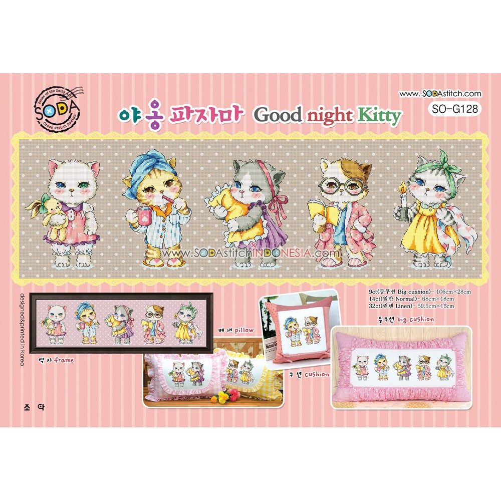 Paket DIY Craft Sulam Kristik Strimin Cross Stitch Sodastitch SO-G128 - Good Night Kitty Kucing Cat