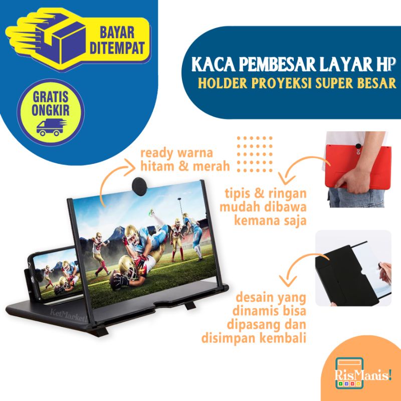 MOBILE PHONE SCREEN MAGNIFIER - Kaca Pembesar Layar HP Proyeksi Ponsel Holder Handphone Tripod Film