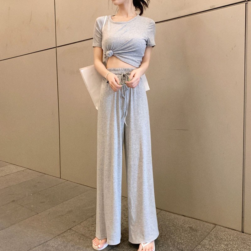 Crop Top + Cullote Wide Leg Pants One Set 1237 (S-XL)