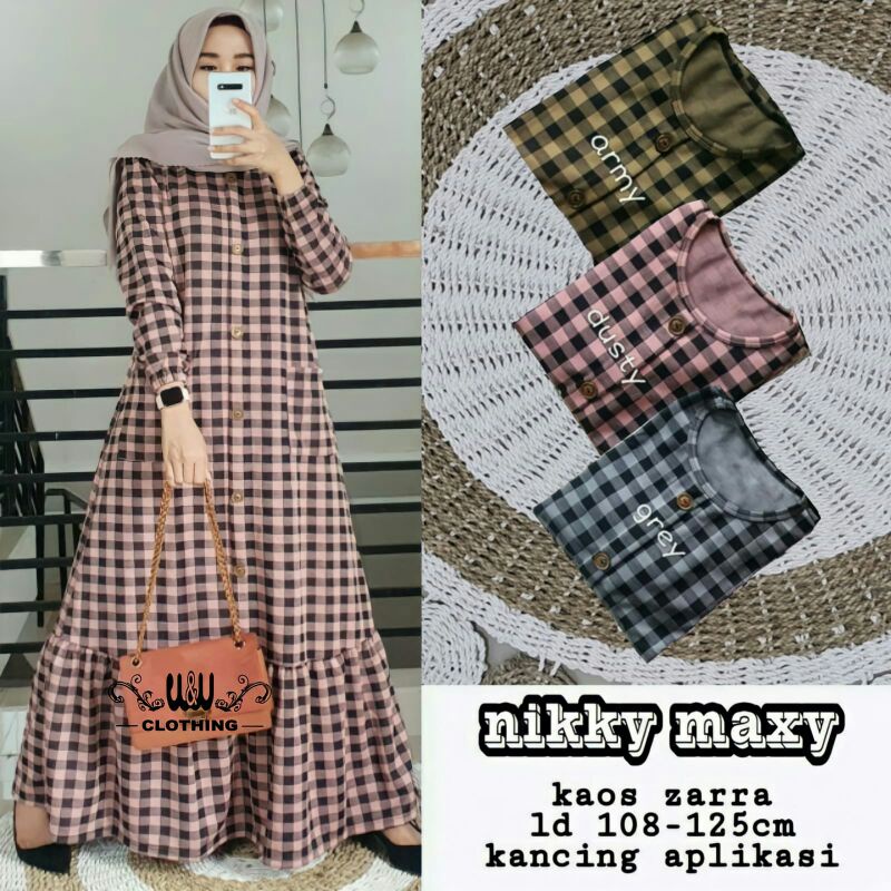 Elmecca Gamis Jumbo Ld125 XXL Kaos Zarra Motif Kotak Nikky Maxy Melar