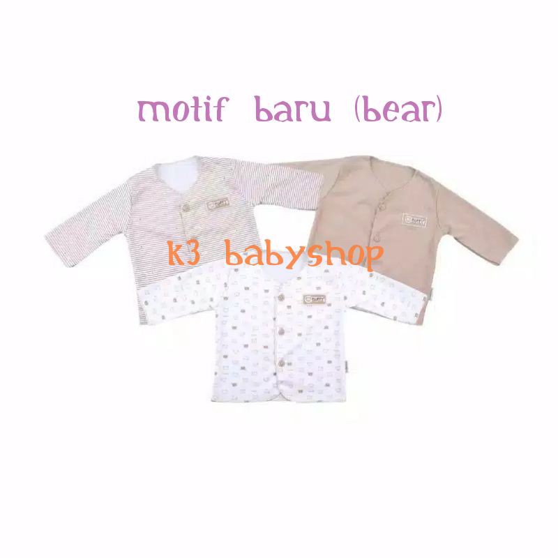 Baju Panjang Neci Fluffy Khaki Coklat putih white kemeja bayi SNI piyama bayi anak