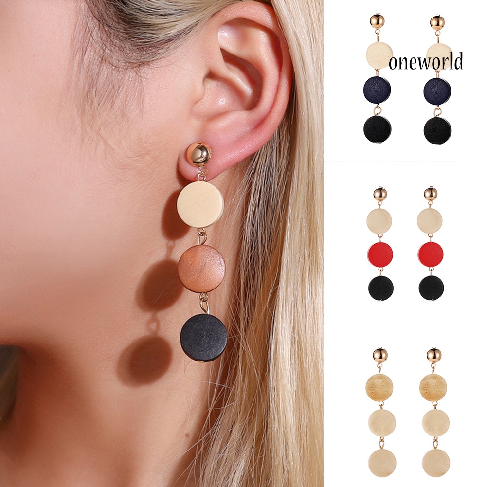 OW# Women Round Geometric Wooden Drop Dangle Ear Stud Earrings Fashion Jewelry Gift