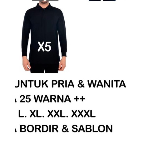 Kaos Polo Panjang Hitam Kerah Merah / Kaos Kerah Panjang - Hitam Krh Merah, S