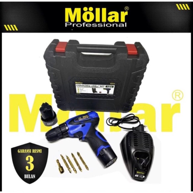 MESIN BOR CORDLESS BATERAI 12V MOLLAR CDD-35 BOR TANPA KABEL