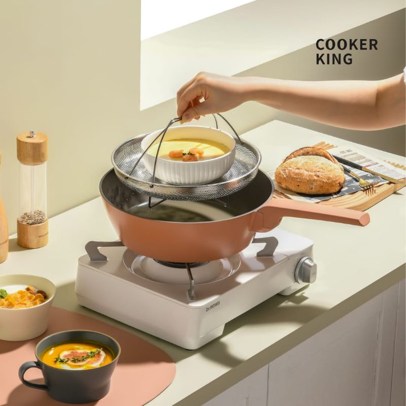 Cooker King Wok Pan Multi Fungsi Ceramic Coating Anti Lengket 28cm + Tutup + Steamer