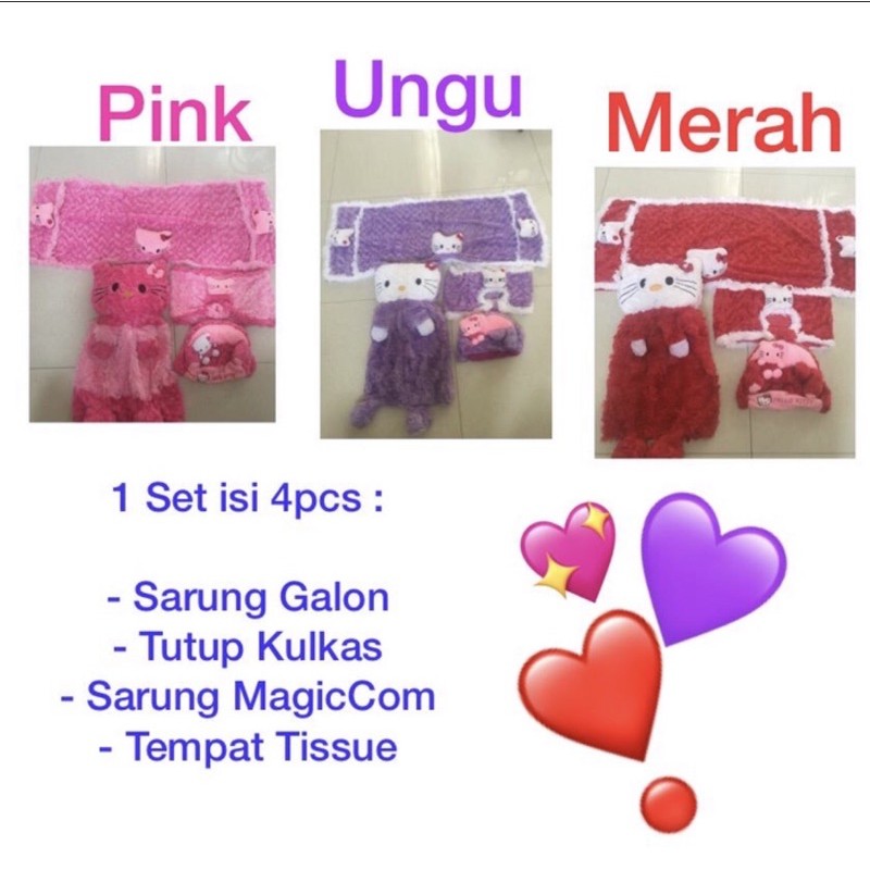 Paket Hello Kitty Bulu Sarung Galon, Cover Kulkas, Cover Magic Com, Tempat Tissue