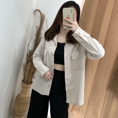 Misty Long Shirt - PLENARIO ID | Kemeja wanita - Oversize - Bahan linen - atasan wanita - shirt kemeja - COD-Khaki