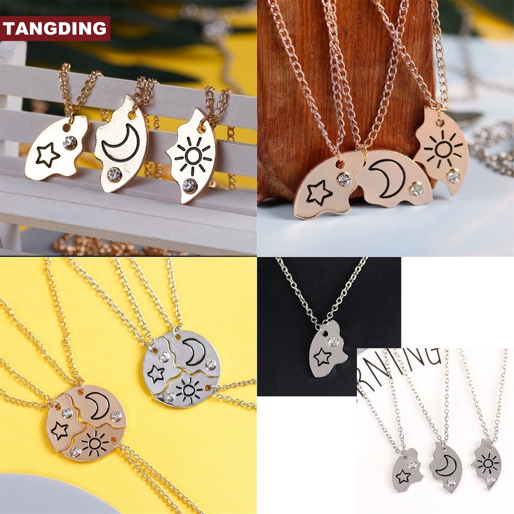 3pcs / Set Kalung Hias Liontin Bulan Bintang Bulat Tulisan Best Friend Forever Untuk Pria Dan Wanita