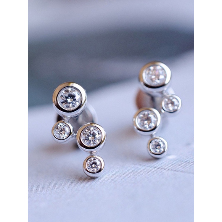 Anting Stud Bentuk Kunci Bulat Bahan Cubic Zirconia Warna Silver Gaya Minimalis Untuk Wanita