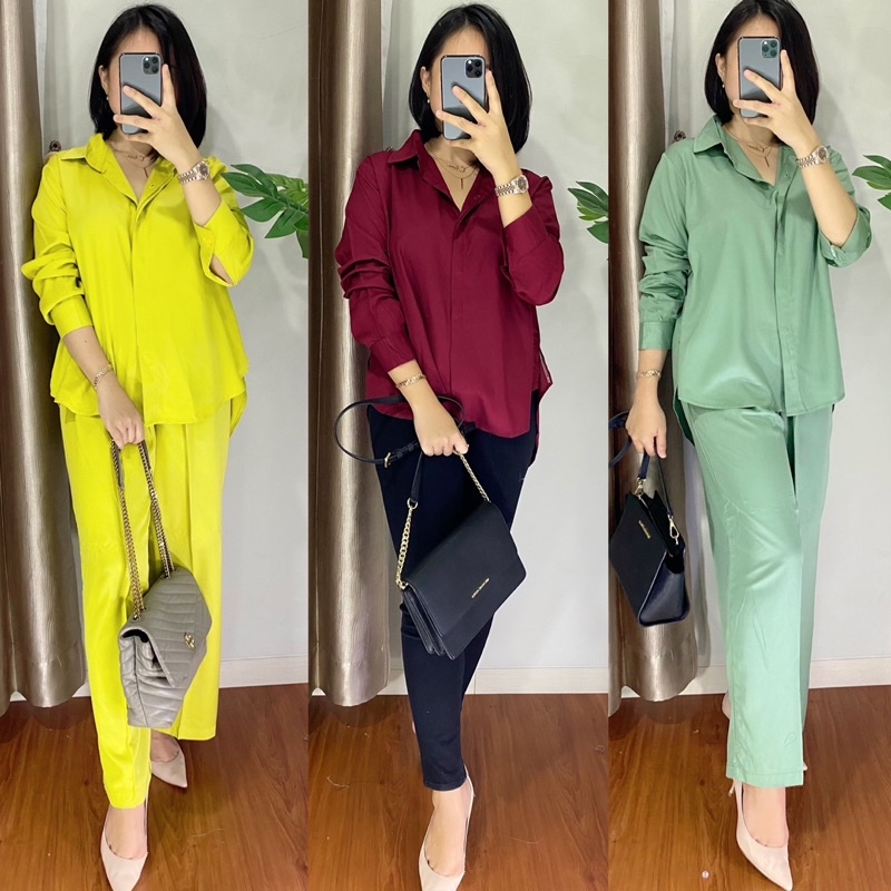 ONE SET SETELAN PIYAMA TANGAN PANJANG SETCEL PAJAMAS BAHAB RAYON PREMIUM BUSUI FRIENDLY