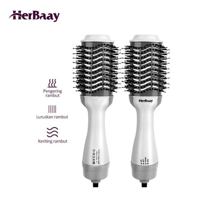 Pelurus rambut HerBaay Sisir 2 in 1 Alat Pengeriting Putih Hair straightener Keriting Meluruskan Men