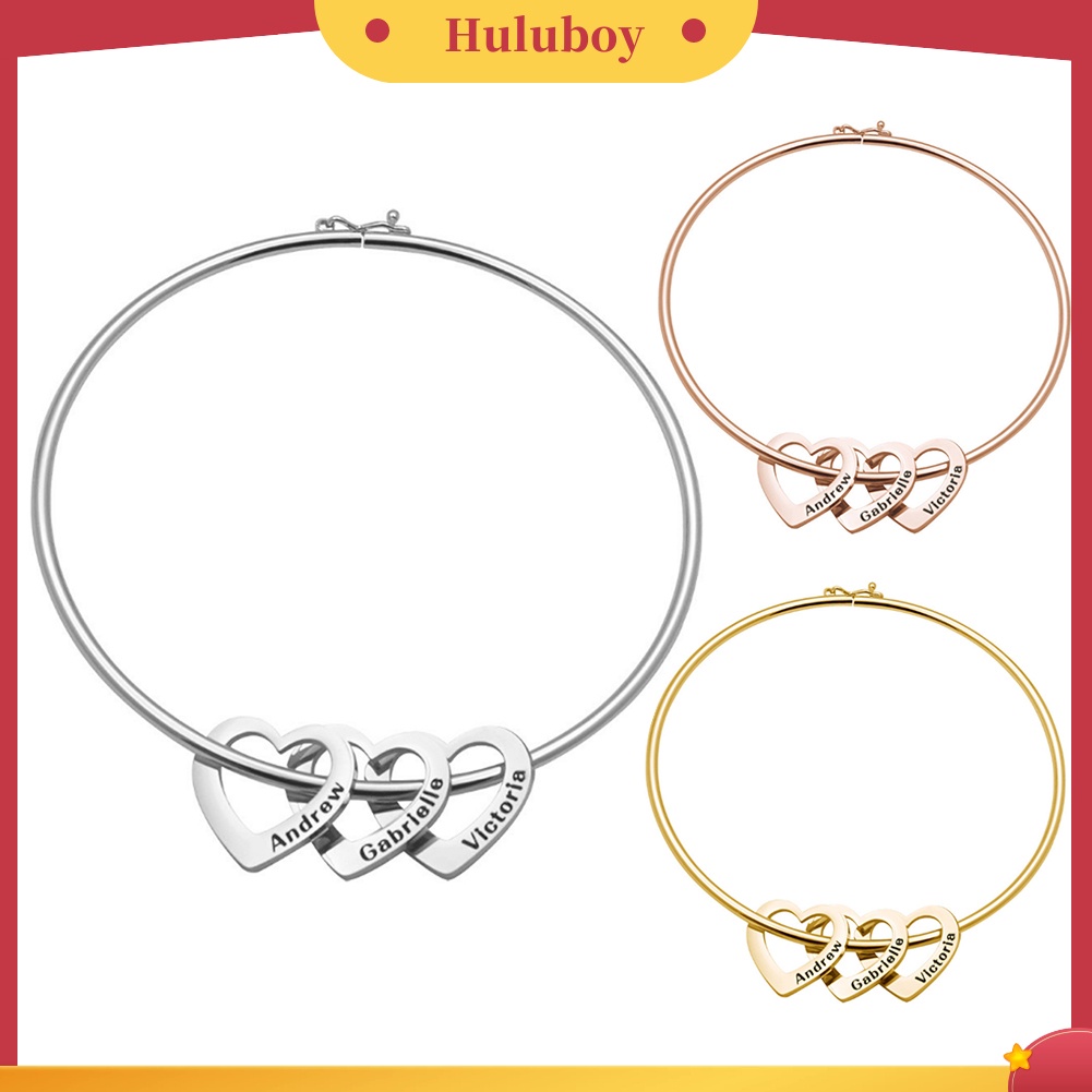 Hu Hu Hu Hu Hu Alat Bantu Pasang Kacamata♡ Gelang Bangle Stainless Steel Ukiran Nama Bentuk Hati Untuk Wanita