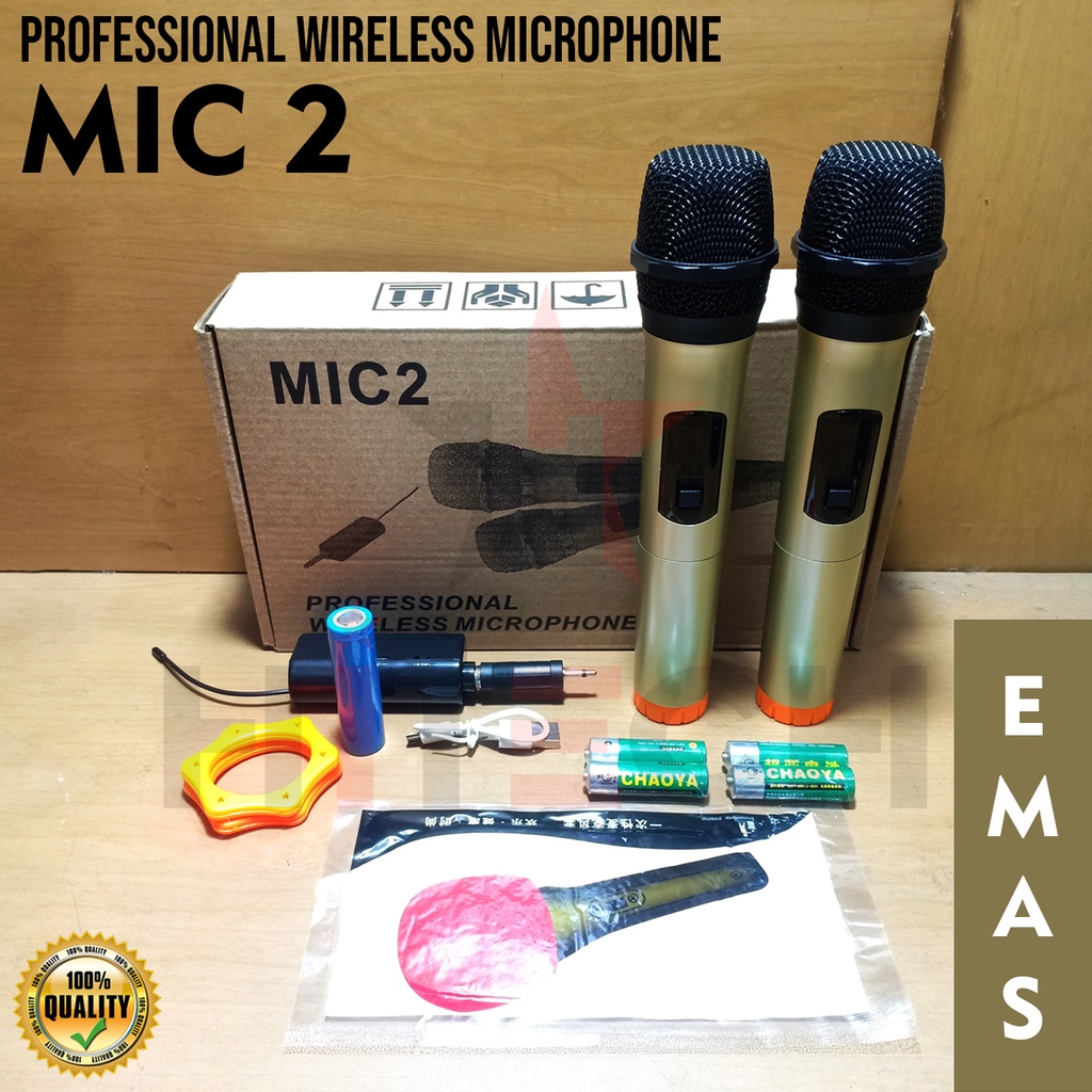 MIC2 Wireless Microphone Dual Karaoke Mic with Receiver System GOLD