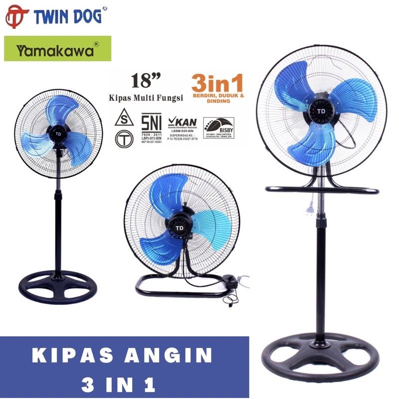 KIPAS ANGIN 3IN1 18 INCH MERK TD / KIPAS ANGIN 3IN1 TD / KIPAS ANGIN BERDIRI DUDUK DINDING