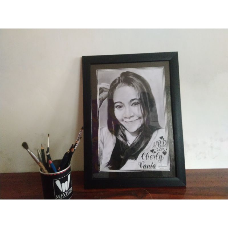 lukisan pensil sketsa wajah ukuran a3 tanpa pigura