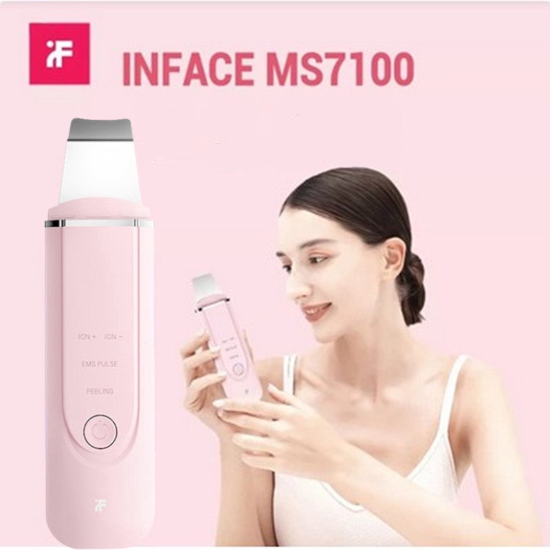 inFace alat pembersih komedo wajah Ultrasonic Ionic elektrik  Pori-Pori Kerut USB Rechargeable Skin Scrubber Wajah Mesin Pengupas Ultrasonik Ion Positif Dan Negatif Peralatan Penghilang Di Hidung Detok Pori Jerawat Pijat Kecantikan Perawatan Kulit Wanita