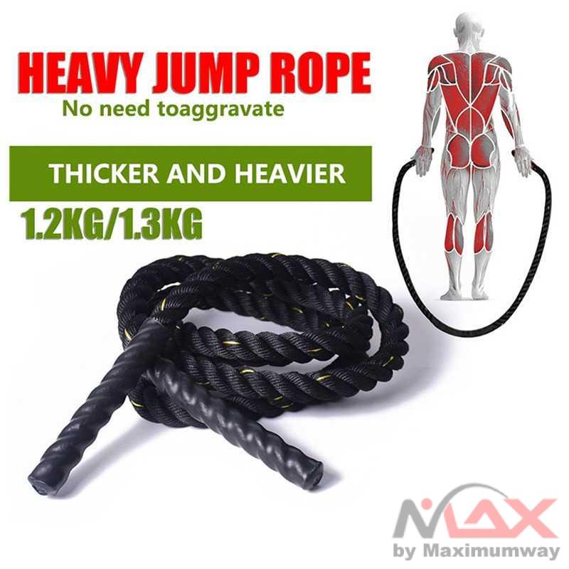 YAFITYES Tali Skipping Kelas Berat 1.3KG Melatih Otot Tangan dan Kaki sekaligus, Lompat Tali skiping Jump Rope Heavy Power Training 3m* 25mm Heavy Jump Rope Crossfit Weighted Battle Skipping Ropes Power Improve Training Fitness Home Gym Equipment