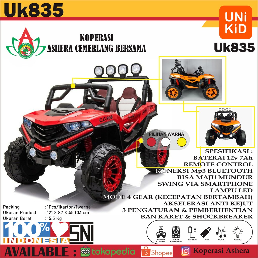 Mainan Anak Mobilan Aki Jeep Besar Unikid UK 835 Bisa Ayun 12v