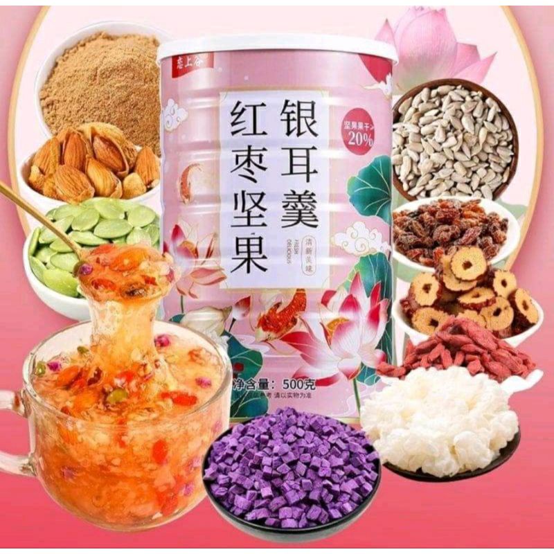 

Ou Fen Lotus Root Powder Bubuk Akar Teratai Dried Osmanthus Rose Red Dates Chia Seed Nuts Fruits Kering