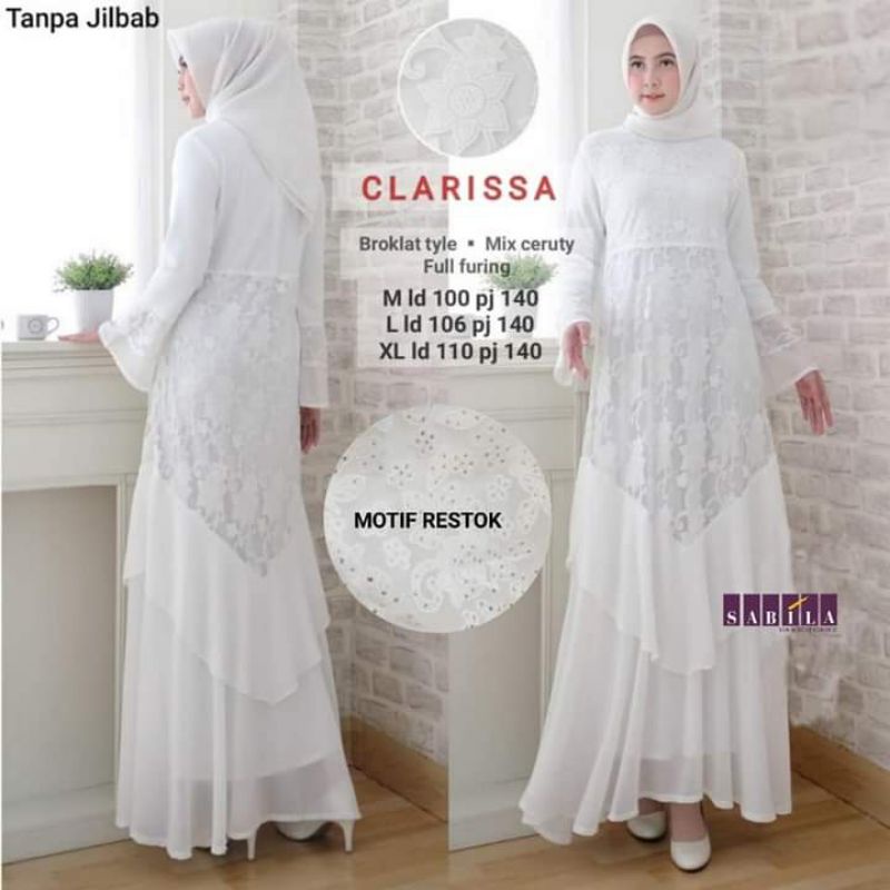 COD GAMIS LEBARAN PUTIH CLARISSA BROKAT TILE MIX CERUTY FULL FURING FASHION MUSLIM DEWASA MAXY DRESS