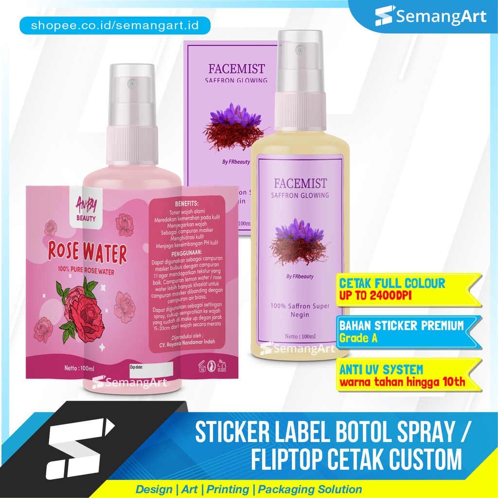 

Sticker Label Botol Spray / Fliptop Anti UV Cetak Custom Murah