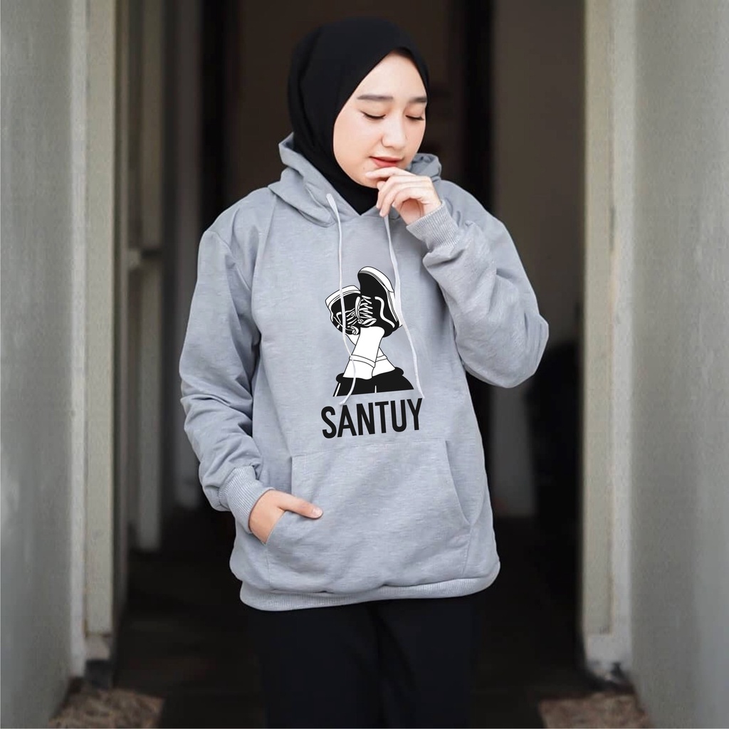 Sweater Hoodie Wanita Kantong Depan Sepatu SANTUY Ukuran M-L-XL-XXL Bisa Bayar Ditempat COD