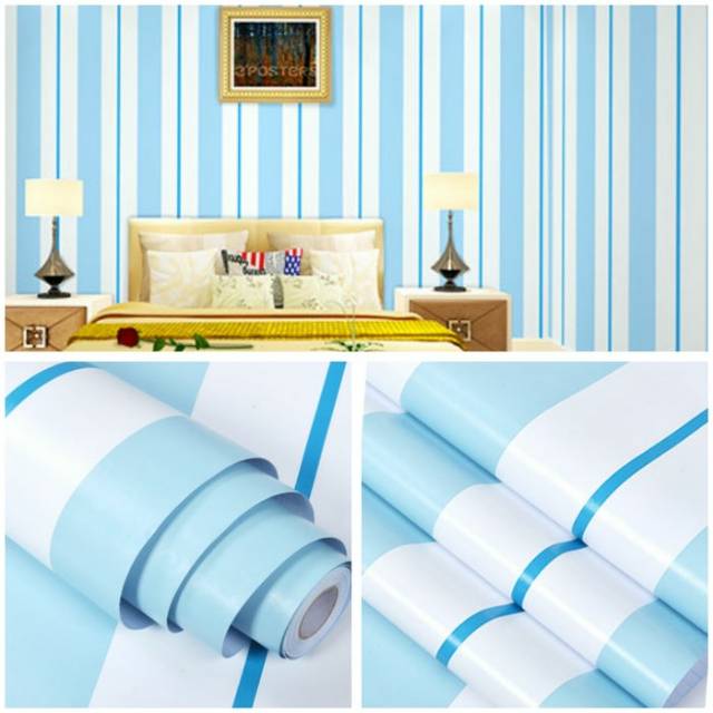 Wallpaper Dinding Garis Biru Muda 10 Meter Shopee Indonesia