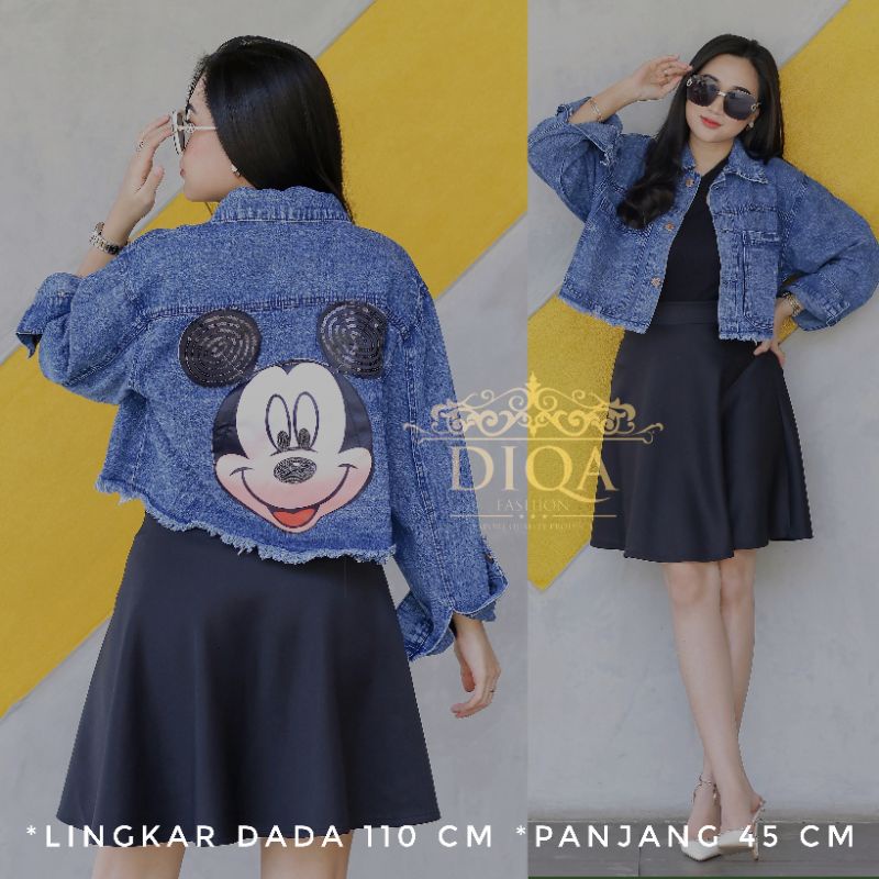 JAKET CROP WANITA EMBLEM PITA 3D LINGKAR DADA 100-130 cm ATASAN WANITA JEANS JUMBO OVERSIZE