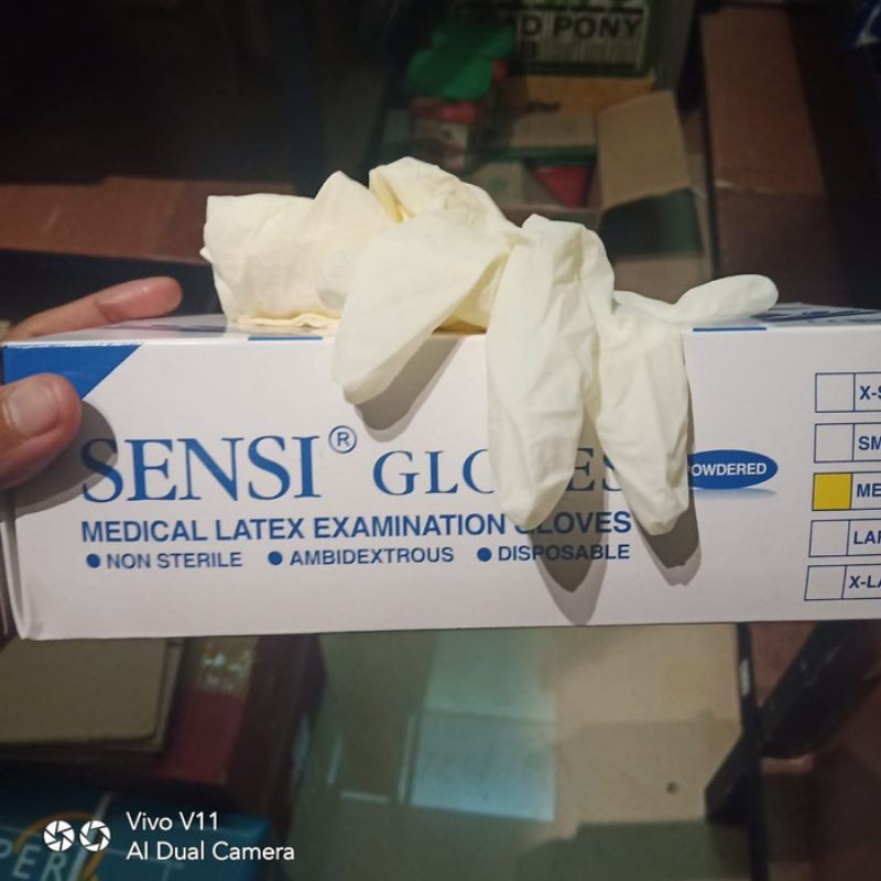 SARUNG TANGAN SENSI LATEX GLOVES PUTIH 100 PCS XSSML/SARUNG TANGAN SENSI PUTIH 100/medical gloves