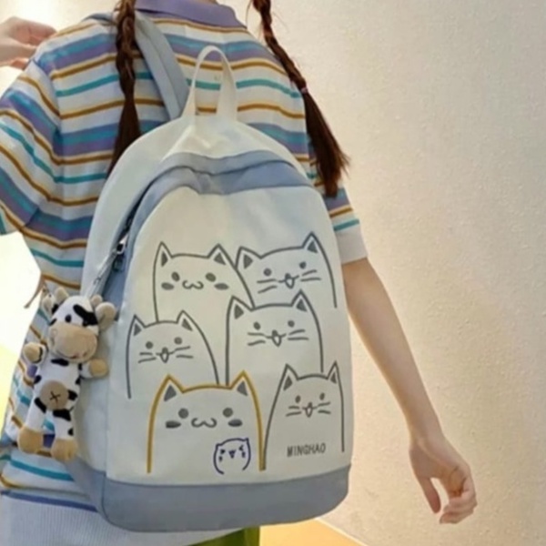 samasuka.shop - Tas Anak Perempuan MingHao Fashion Korea Ransel KPOP Funny Cat Ming Hao Keren Terbaru