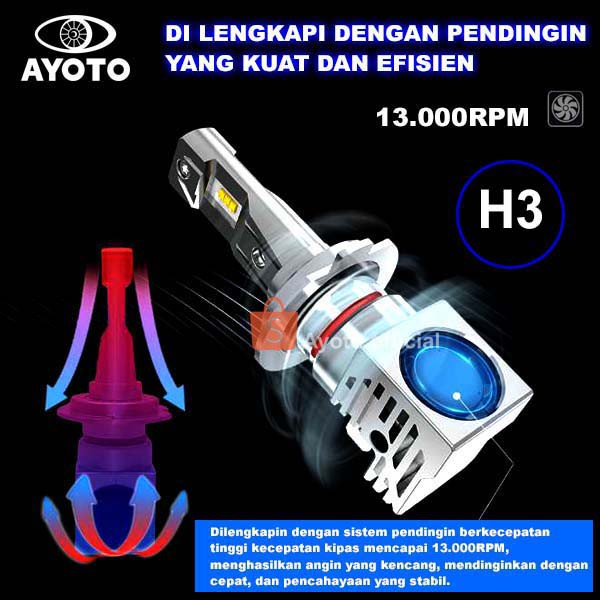 2 PCS ( Sepasang ) Lampu Led Mobil Utama Kabut Headlamp Socket H3 AYOTO Watt35 Single Beam