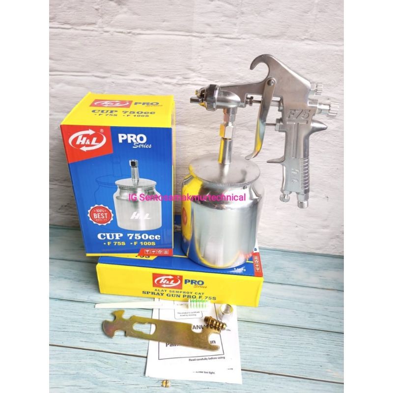 H&amp;L HL Pro F75 S Spray Gun Spraygun Semprot Cat 750 CC Tabung Bawah F75S