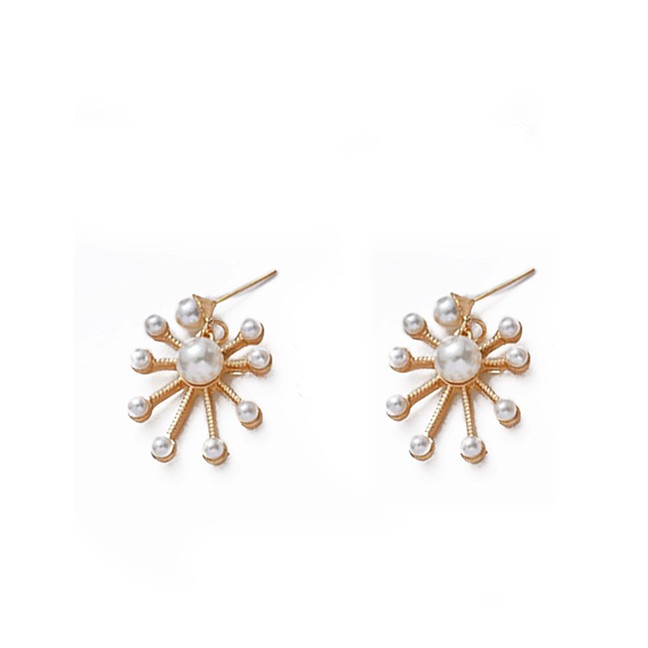 LRC Anting tusuk Fashion Golden Firework Pearl Geometric Earrings D80670